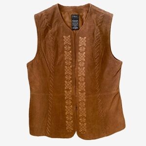 Vintage 100% Leather Embroidered Vest